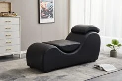 TALEWEO Yoga, Stretching, Relaxation Modern Faux Leather Living Room Curved Chaise Lounge, Large, Black -Safavieh Furnitue Shop 41bUZDFkpSL. AC
