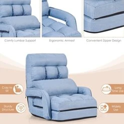 Safstar Indoor Chaise Lounge Sofa, Folding Lazy Sofa Floor Chair W/ 5-Position Adjustable Backrest Lumbar Pillow, Lounger Bed With Armrests, Without Massage Function (Blue) -Safavieh Furnitue Shop 41bVBPvy6nL