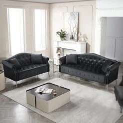 Homtique Sofa Set For Living Room 2 Piece, Modern Velvet Loveseat Sofa Set Upholstered Button Tufted Nailhead Trimming Rolled Arm And Metal Legs, Velvet Sofa Couch With 4 Pillows For Home (Beige) 27 Homtique Sofa Set For Living Room 2 Piece, Modern Velvet Loveseat Sofa Set Upholstered Button Tufted Nailhead Trimming Rolled Arm And Metal Legs, Velvet Sofa Couch With 4 Pillows For Home (Beige) -Safavieh Furnitue Shop 41bZzmIYEqL. AC