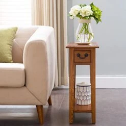 Leick Home 9017-MED One Drawer Narrow Side Table With Shelf, Hand Applied Rustic Oak Finish 10 In X 24 In X 24 In -Safavieh Furnitue Shop 41c08oYtDEL