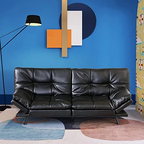 Opoiar Black Faux Leather Futon Sofa Bed Couch,3" Memory Foam Loveseat Sofa Bed,71" L Modern Sleeper Sofa Bed With Covertible Armrests,Small Space Sofa Bed For Living Room,Home Office,Apartment 1 Opoiar Black Faux Leather Futon Sofa Bed Couch,3" Memory Foam Loveseat Sofa Bed,71" L Modern Sleeper Sofa Bed With Covertible Armrests,Small Space Sofa Bed For Living Room,Home Office,Apartment