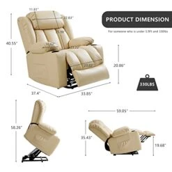 LEISLAND Power Lift Chairs Recliners For Elderly, Breathable Leather Recliner Chairs With Massage And Heat, Lay Flat Sleeper Chair With Cup Holder,OKIN Motor,USB Charge Port, Remote Control(Beige) -Safavieh Furnitue Shop 41d5bndHHLL