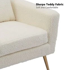 Mikibama Mid Century Modern Accent Chair Upholstered Reading Chair Armchair With Metal Legs And Throw Pillow Side Chair For Living Room Bedroom Office (Ivory,Teddy Fabric) -Safavieh Furnitue Shop 41d6F8eHpSL