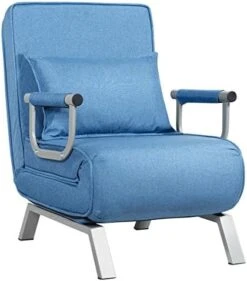 Giantex Convertible Sofa Bed Sleeper Chair, 5 Position Adjustable Backrest, Folding Arm Chair Sleeper W/Pillow, Upholstered Seat, Leisure Chaise Lounge Couch For Home Office (Blue) -Safavieh Furnitue Shop 41dTog ftuL. AC