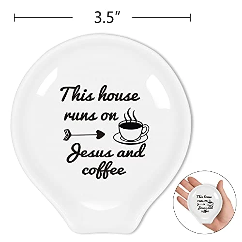 Littlefa Funny Coffee Quote This House Runs On Jesus And Black Sign Ceramic Spoon Holder-Coffee Rest -Coffee Station Decor Bar Accessories-Coffee Lovers Gift For Women Men 2 Littlefa Funny Coffee Quote This House Runs On Jesus And Black Sign Ceramic Spoon Holder-Coffee Rest -Coffee Station Decor Bar Accessories-Coffee Lovers Gift For Women Men - Image 2