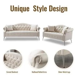 Homtique Sofa Set For Living Room 2 Piece, Modern Velvet Loveseat Sofa Set Upholstered Button Tufted Nailhead Trimming Rolled Arm And Metal Legs, Velvet Sofa Couch With 4 Pillows For Home (Beige) 18 Homtique Sofa Set For Living Room 2 Piece, Modern Velvet Loveseat Sofa Set Upholstered Button Tufted Nailhead Trimming Rolled Arm And Metal Legs, Velvet Sofa Couch With 4 Pillows For Home (Beige) -Safavieh Furnitue Shop 41dv8ANsLRL
