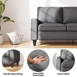 Lonkwa L-Shaped Couches Convertible Storage Ottoman 3-Seat Grey Sectional Sofas For Living Room/Bedroom/Office/Small Space, Dark Gray -Safavieh Furnitue Shop 41dx12bWOlL