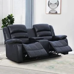 ANJ 2PC Bonded Leather Reclining Sofa Couch Set, Upholstered Recliner Sofa, Manual Recliners Furniture, Home Theater Seating For Living Room (Black, 1+3 Seat) -Safavieh Furnitue Shop 41dx6i8tdLL. AC