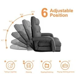 WAYTRIM Indoor Chaise Lounge Chair, Floor Chair For Adults 6-Position Indoor Lounge Chair Lazy Sofa With Armrests And Pillow Comfy Chair For Bedroom, Dorm, Living Room - Charcoal -Safavieh Furnitue Shop 41dxg5M9TVS
