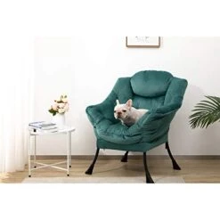 AbocoFur Modern Cotton Fabric Lazy Chair, Accent Contemporary Lounge Chair, Single Steel Frame Leisure Sofa Chair With Armrests And A Side Pocket, Thick Padded Back, Dark Atrovirens -Safavieh Furnitue Shop 41e1OciLrcL