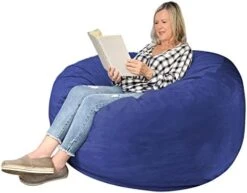 EDUJIN 4 Ft Bean Bag Chairs For Adults With Filling: 4' Large Memory Foam Filled Bean Bag Chairs For Teens,Ultra Soft Dutch Velvet Cover,Round Fluffy Lazy Sofa For Living Room - 4 Foot, Black -Safavieh Furnitue Shop 41e2h96PngL. AC