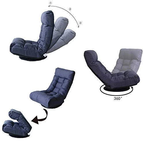 DEPOINTER Chaise Lounge Sofa, 360-Degree Swivel Chair Floor Gaming Chair Lazy Sofa, 3 Adjustable Positions, Foldable Recliner Sofa With Comfortable Backrest And Footrest For Home Office, Navy Blue 4 DEPOINTER Chaise Lounge Sofa, 360-Degree Swivel Chair Floor Gaming Chair Lazy Sofa, 3 Adjustable Positions, Foldable Recliner Sofa With Comfortable Backrest And Footrest For Home Office, Navy Blue - Image 4