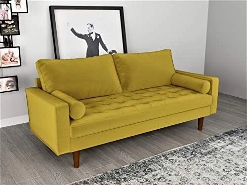 Container Furniture Direct S5459 Mid Century Modern Velvet Upholstered Tufted Living Room Sofa, 69.68" Goldenrod 8 Container Furniture Direct S5459 Mid Century Modern Velvet Upholstered Tufted Living Room Sofa, 69.68" Goldenrod - Image 8