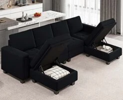 Belffin Velvet U Shaped Sectional Sofa Couch With Storage Ottoman Convertibel Sectional Sofa With Reversible Chaises Black -Safavieh Furnitue Shop 41eTnL1T3pL