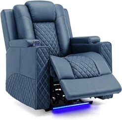 Power Recliner Chair, Electric Massage Recliner Sofa With Cup Holders And LED Lighting, PU Leather Reclining Chair For Living Room, Home Theater Seating(Black) -Safavieh Furnitue Shop 41eUwA9YWsL. AC