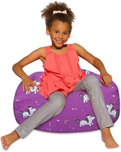 Posh Beanbags Bean Bag Chair, X-Large Machine Washable - Canvas Unicorn And Rainbows On Purple -Safavieh Furnitue Shop 41emLDR6qaL. AC