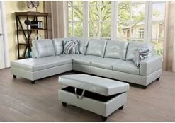 A Ainehome Sectional Couch Set L Shape 103" Wide Sofa Faux Leather For Living Room With Chaise Lounge And Removable Ottoman For Home Furniture Room Decor (Left Hand Facing,Black) -Safavieh Furnitue Shop 41es3ylgVdL. AC