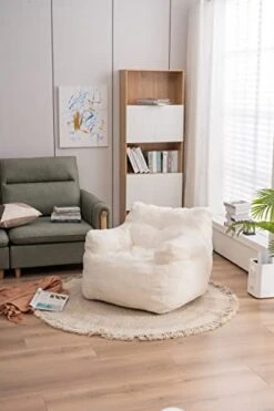 Soft Tufted Bean Bag Chairs For Adults, Medium Teddy Fabric Bean Bags With Arms, Ivory -Safavieh Furnitue Shop 41evO3SqNLL