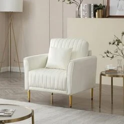 KIVENJAJA 3 Piece Living Room Furniture Set, Including 2 Accent Chair And 1 Loveseat Sofa Couch With Velvet Upholstery, Channel Tufted & 4 Pillows For Living Room Apartment, Beige -Safavieh Furnitue Shop 41evT8jfgrL. AC