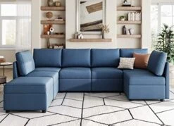 LINSY HOME Modular Sectional Sofa, U Shape Oversized Sofa Couch With Storage, Memory Foam, Modular Sectionals With Ottomans, 7 Seat Living Room Furniture Sofa Sets With Chaise, Blue -Safavieh Furnitue Shop 41f1SWZC05L. AC