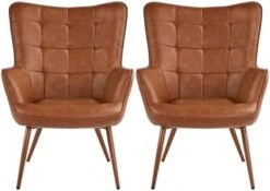 Yaheetech Faux Leather Chair Upholstered Living Room Chairs Accent Armchair With Tapered Legs Tufted Sofa Chairs For Home Office/Dining Room/Bedroom Brown, Set Of 2 -Safavieh Furnitue Shop 41f33Lo8DL. AC