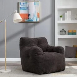 Soft Tufted Bean Bag Chairs For Adults, Medium Teddy Fabric Bean Bags With Arms, Ivory -Safavieh Furnitue Shop 41f3lAJZF1L. AC