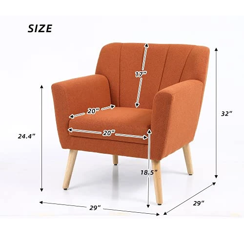 MELLCOM Mid Century Modern Accent Chair, Comfy Linen Fabric Club Chair With Solid Wood Legs Tufted Back, Upholstered Armchair Chairs For Living Room, Reading Room, Bedroom, Orange/Blue 2 MELLCOM Mid Century Modern Accent Chair, Comfy Linen Fabric Club Chair With Solid Wood Legs Tufted Back, Upholstered Armchair Chairs For Living Room, Reading Room, Bedroom, Orange/Blue - Image 2