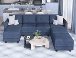 LLappuil Modular Sectional Sofa With Storage, Faux Leather Fabric 7 Seater Modular Sofa With Reversible Chaise, 112 Inch Convertible U Shape Sectional Couch With Ottomans, Aqua Blue -Safavieh Furnitue Shop 41foV1wUXLL. AC