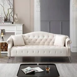 HomSof 2 Pieces Velvet Living Room Set, Classic Chesterfield Sofa Loveseat And 3 Couch With Button Tufted And Rolled Arms, 4 Pillows Included, 5 Seater, Beige(5-Seater) -Safavieh Furnitue Shop 41fpDn8ajIL. AC