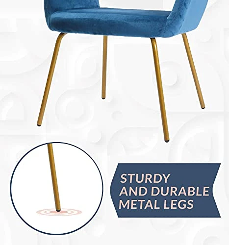 Novigo Accent Chair Living Room Chair With Solid Golden Metal Leg And Velvet Armrest Backrest Mid-Century Modern Chair For Waiting Room Bedroom Conference Set Of 2 Teal Blue 5 Novigo Accent Chair Living Room Chair With Solid Golden Metal Leg And Velvet Armrest Backrest Mid-Century Modern Chair For Waiting Room Bedroom Conference Set Of 2 Teal Blue - Image 5