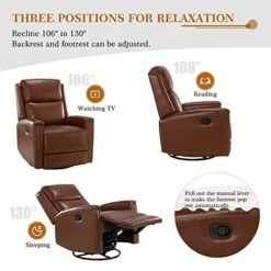 HULALA HOME Genuine Leather Swivel Rocker Recliners Set Of 2, Manual Glider Recliner Chairs With Adjustable Backrest & Footrest, Modern Home Theater Sofa Armchairs For Living Room Bedroom, Brown -Safavieh Furnitue Shop 41fwkgSVUBL