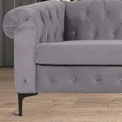 NOSGA Modern Velvet Fabric L Shaped 3-Seat Sectional Sofa Couch, Furniture Sectional Chesterfield Couch Set, Upholstered Scroll Arm Chesterfield Sofa With Chaise For Living Room(Light Grey) -Safavieh Furnitue Shop 41g4xl9mT3L