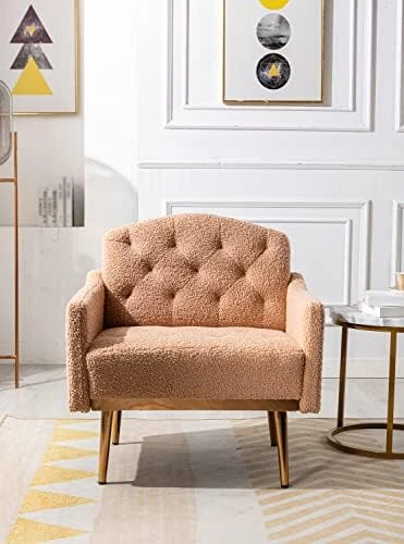 KINFFICT Modern Accent Chair, Upholstered Single Sofa Arm Chair For Living Room And Bedroom, Upholstered Comfy Armchair Chair With Solid Tapered Metal Legs, White 9 KINFFICT Modern Accent Chair, Upholstered Single Sofa Arm Chair For Living Room And Bedroom, Upholstered Comfy Armchair Chair With Solid Tapered Metal Legs, White - Image 9