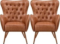 Yaheetech Leather Armchair, Deluxe And Modern Accent Chair Living Room Chair Single Sofa Chair Cozy With High Back And Pocket Coil Seat For Bedroom Home Office, Brown, Set Of 2 -Safavieh Furnitue Shop 41gCzygp pL. AC