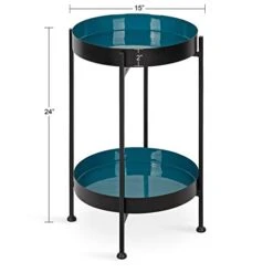 Kate And Laurel Nira Two-Tiered Mid-Century Side Table, 15" X 15" X 24", Teal And Black, Chic Modern End Table For Storage And Decor -Safavieh Furnitue Shop 41gIVtuVtvL