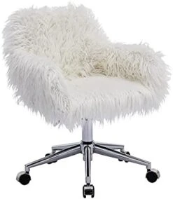 KCC Fluffy Office Desk Chair, Faux Fur Modern Swivel Armchair With Wheels, Soft Comfy Fuzzy Elegant Accent Makeup Vanity Chairs For Women Girls, Home Living Dressing Room Bedroom, Black -Safavieh Furnitue Shop 41gSYe4H4VL. AC