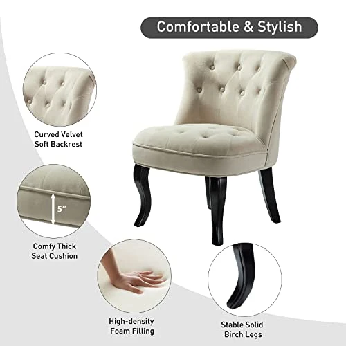 TINA'S HOME Tan Upholstered Velvet Small Chair Tufted Armless Accent Chair With Black Birch Wood Legs 3 TINA'S HOME Tan Upholstered Velvet Small Chair Tufted Armless Accent Chair With Black Birch Wood Legs - Image 3