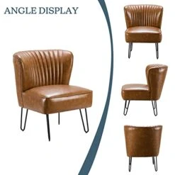 HULALA HOME Faux Leather Accent Chairs Set Of 2 With Metal Base, Mid Century Modern Living Room Chairs, Comfy Upholstered Armless Side Chairs For Bedroom, Camel -Safavieh Furnitue Shop 41ggvzH1tHL