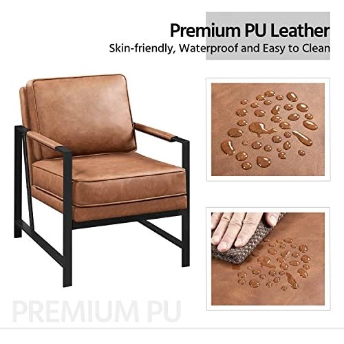 Yaheetech PU Leather Armchairs, Retro Leisure Accent Chair With Extra Soft Padded And Cushion, 105 Degree Slant Back, Modern Reading Arm Chair For Living Room/Office/Bedroom/Study, 2pcs, Light Brown 3 Yaheetech PU Leather Armchairs, Retro Leisure Accent Chair With Extra Soft Padded And Cushion, 105 Degree Slant Back, Modern Reading Arm Chair For Living Room/Office/Bedroom/Study, 2pcs, Light Brown - Image 3