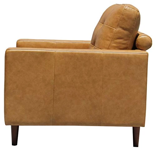 Amazon Brand – Rivet Cove Mid-Century Modern Tufted Leather Accent Chair, 32.7"W, Caramel 4 Amazon Brand – Rivet Cove Mid-Century Modern Tufted Leather Accent Chair, 32.7"W, Caramel - Image 4