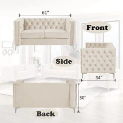 Morden Fort Living Room Furniture Modern 2 Pieces Of Chair And Loveseat Couch Set With Dutch Velvet, Iron Legs - Beige