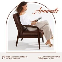 Yaheetech PU Leather Accent Chair, Mid-Century Modern Barrel Chair With Wooden Frame And Soft Thick Padded For Living Room Bedroom Home Office, Set Of 2, Dark Brown 14 Yaheetech PU Leather Accent Chair, Mid-Century Modern Barrel Chair With Wooden Frame And Soft Thick Padded For Living Room Bedroom Home Office, Set Of 2, Dark Brown -Safavieh Furnitue Shop 41hdi3ejvLL