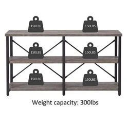 BON AUGURE Rustic Console Table Behind Sofa, Industrial Entryway Table With Storage Shelves, 3 Tier Long Bookshelf For Entry (55 Inch, Dark Grey Oak) -Safavieh Furnitue Shop 41i9mXtBU0L
