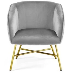 Topeakmart Modern Accent Barrel Chair Living Room Chair Velvet Accent Armchair With Metal Legs For Living Room Bedroom Home Office Grey
