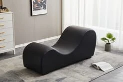 TALEWEO Yoga, Stretching, Relaxation Modern Faux Leather Living Room Curved Chaise Lounge, Large, Black -Safavieh Furnitue Shop 41is5joPEnL