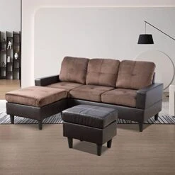 A Ainehome Convertible Sectional Sofa Couch, L Shaped Couch And Ottoman With Faux Leather Fabric Small Sectional Sofa Set For Living Room, Apartment(A-Black) -Safavieh Furnitue Shop 41itc5OkFfL. AC