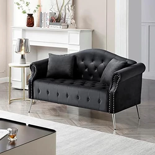 Homtique Sofa Set For Living Room 2 Piece, Modern Velvet Loveseat Sofa Set Upholstered Button Tufted Nailhead Trimming Rolled Arm And Metal Legs, Velvet Sofa Couch With 4 Pillows For Home (Beige) 5 Homtique Sofa Set For Living Room 2 Piece, Modern Velvet Loveseat Sofa Set Upholstered Button Tufted Nailhead Trimming Rolled Arm And Metal Legs, Velvet Sofa Couch With 4 Pillows For Home (Beige) - Image 5