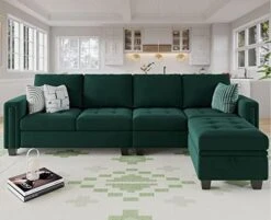 Belffin Velvet Reversible Sectional Sofa With Chasie Convertible Sectional Couch With Storage Ottoman L Shaped 4-seat Sectional Sofa Couch Green -Safavieh Furnitue Shop 41j8 9IRXRL. AC