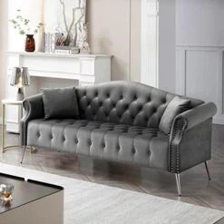 Homtique Sofa Set For Living Room 2 Piece, Modern Velvet Loveseat Sofa Set Upholstered Button Tufted Nailhead Trimming Rolled Arm And Metal Legs, Velvet Sofa Couch With 4 Pillows For Home (Beige) 29 Homtique Sofa Set For Living Room 2 Piece, Modern Velvet Loveseat Sofa Set Upholstered Button Tufted Nailhead Trimming Rolled Arm And Metal Legs, Velvet Sofa Couch With 4 Pillows For Home (Beige) -Safavieh Furnitue Shop 41j9XerVryL. AC