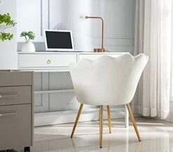 Chairus Small Accent Chair For Living Room, Velvet Gold Cute Vanity Chair With Back For Makeup Room, Upholstered Shell Shaped Office Guest Modern Chair Arm Chair, Cream White -Safavieh Furnitue Shop 41jD2dImYmL